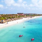 Aerial from Eagle beach on Aruba in the Caribbean